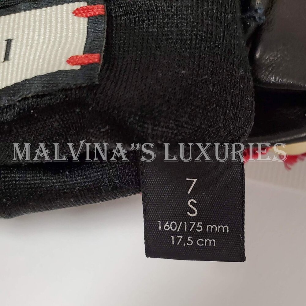 GUCCI GLOVES 434223 BLACK LEATHER GROSGRAIN BOW G LOGO sz S / 7 - Picture 16 of 16